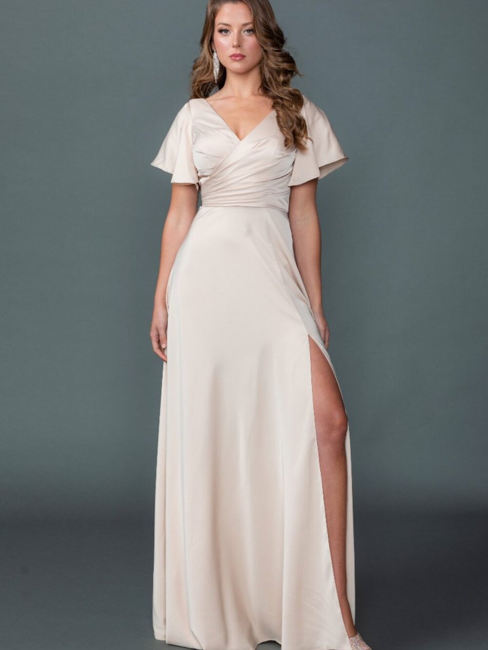 NEW CHAMPAGNE Evening Gown Floor Length Formal Elegant Stunning 4602 - Picture 1 of 2